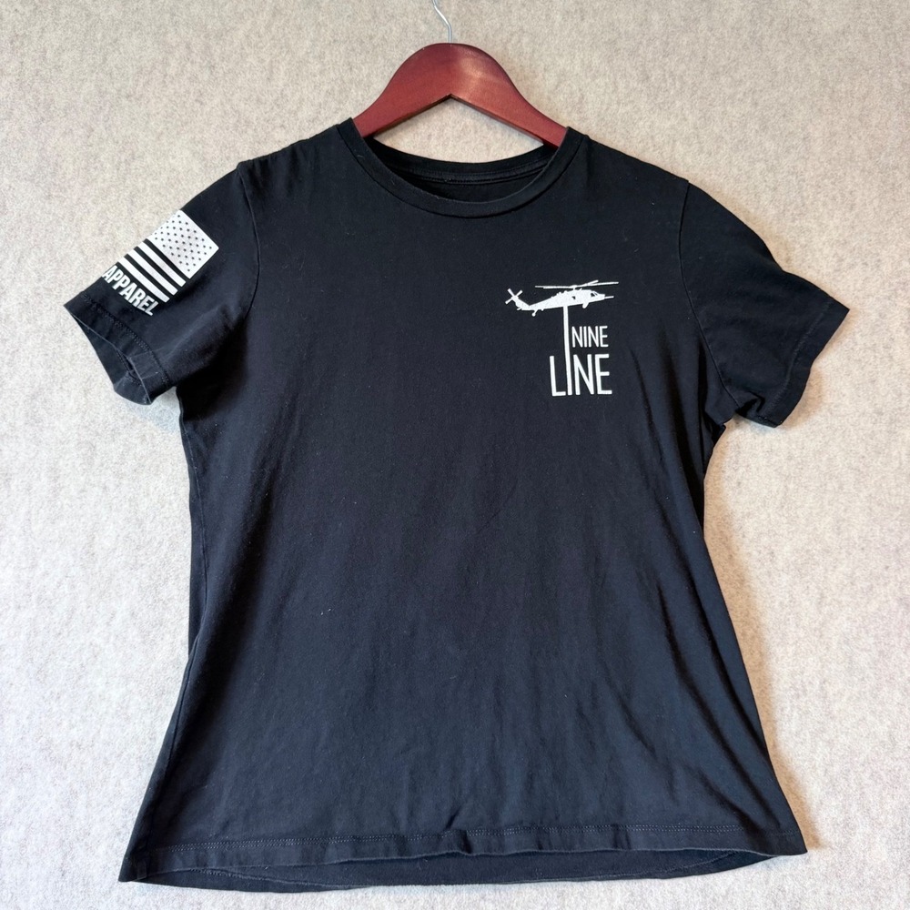 Nine Line Apparel Helicopter Flag Graphic T-Shirt Youth Large Black Cotton Tee